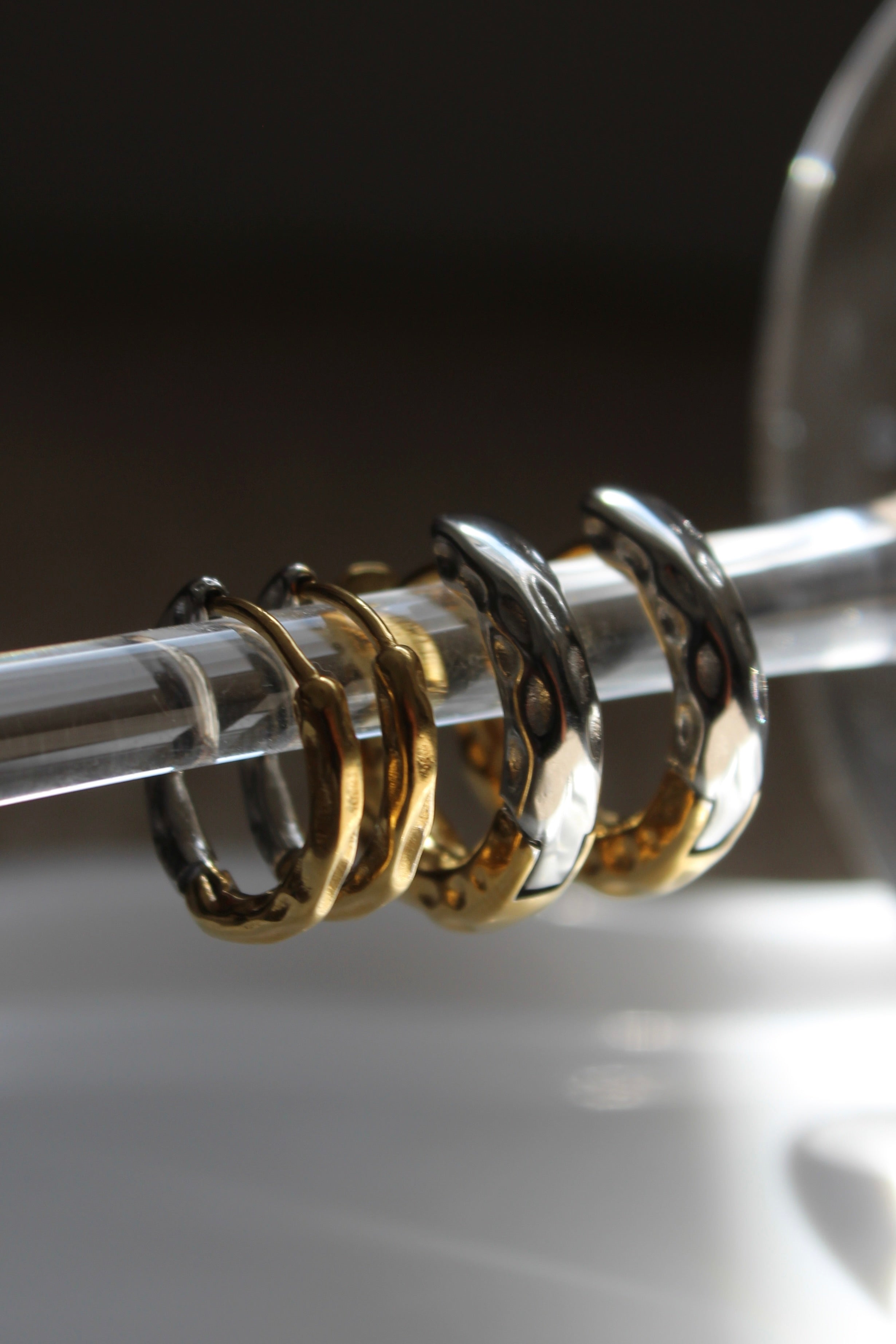 The Mixed Metal (Silver/gold) Hammered Harriet Hoop Chunky Earrings.