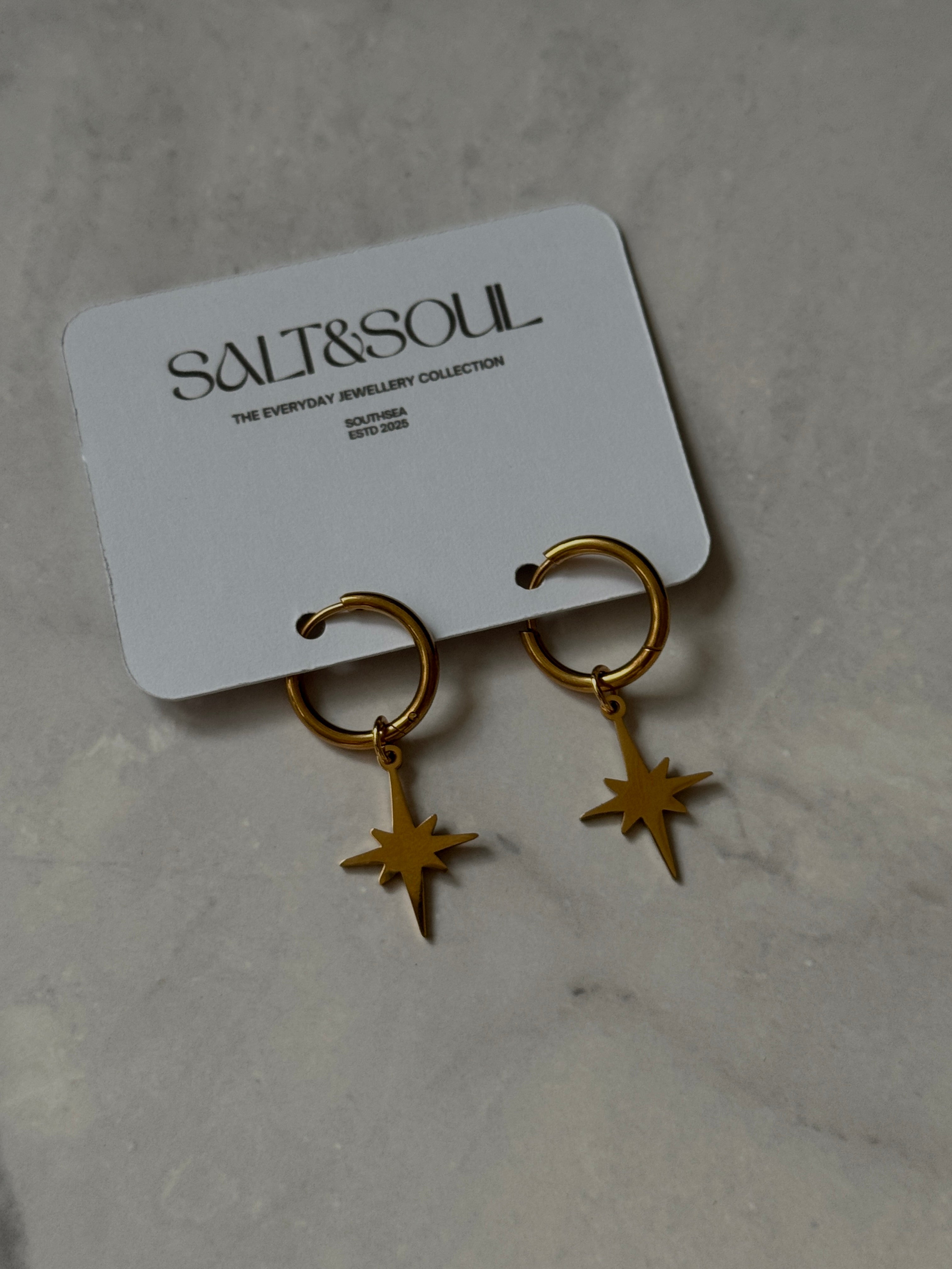 The Sammy Celstial Star 18K Gold Hoop Earrings.