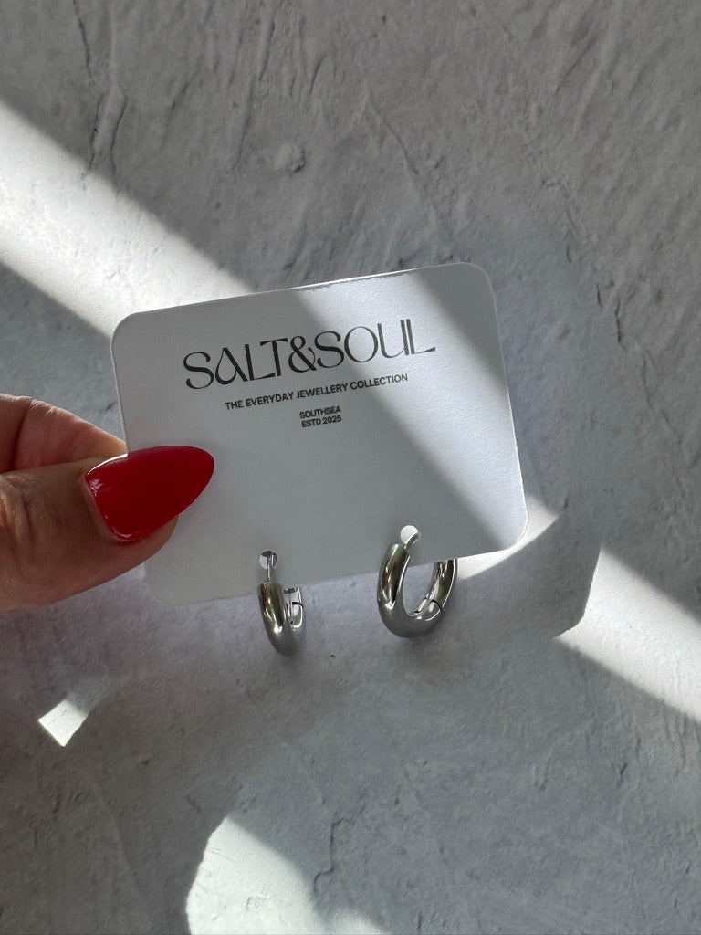 18K Silver Hoop Earrings.