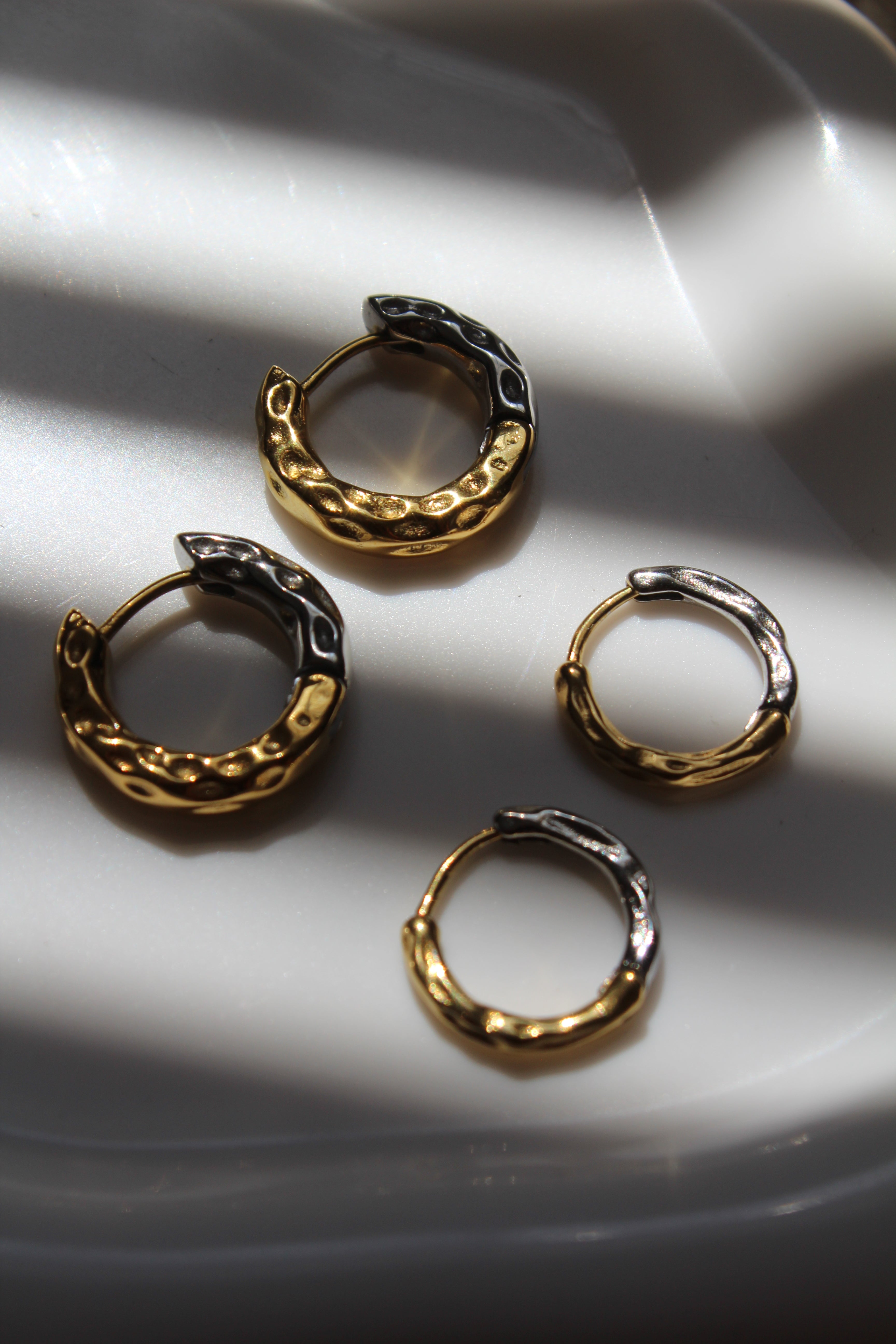 The Mixed Metal (Silver/gold) Hammered Harriet Hoop Chunky Earrings.