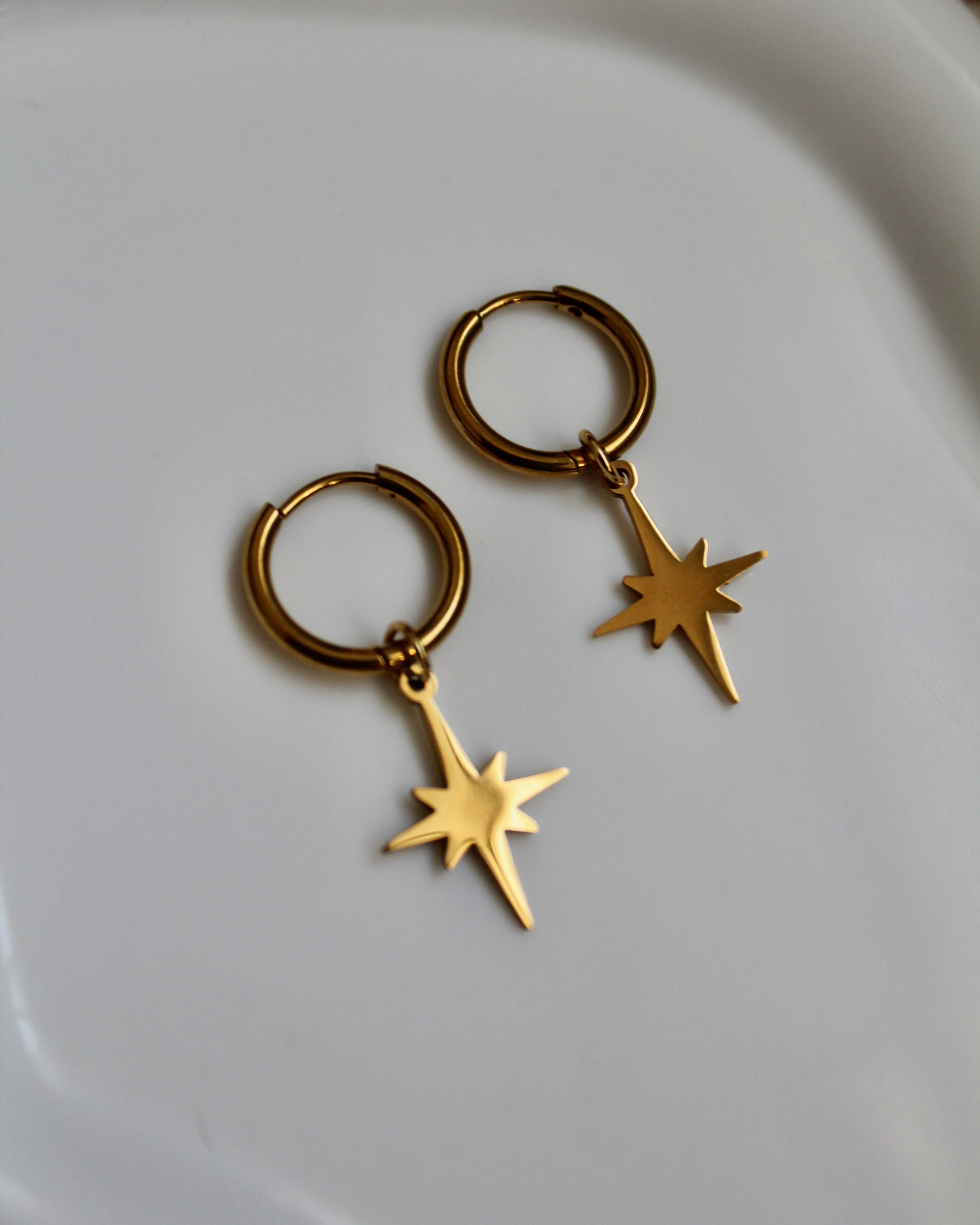 The Sammy Celstial Star 18K Gold Hoop Earrings.