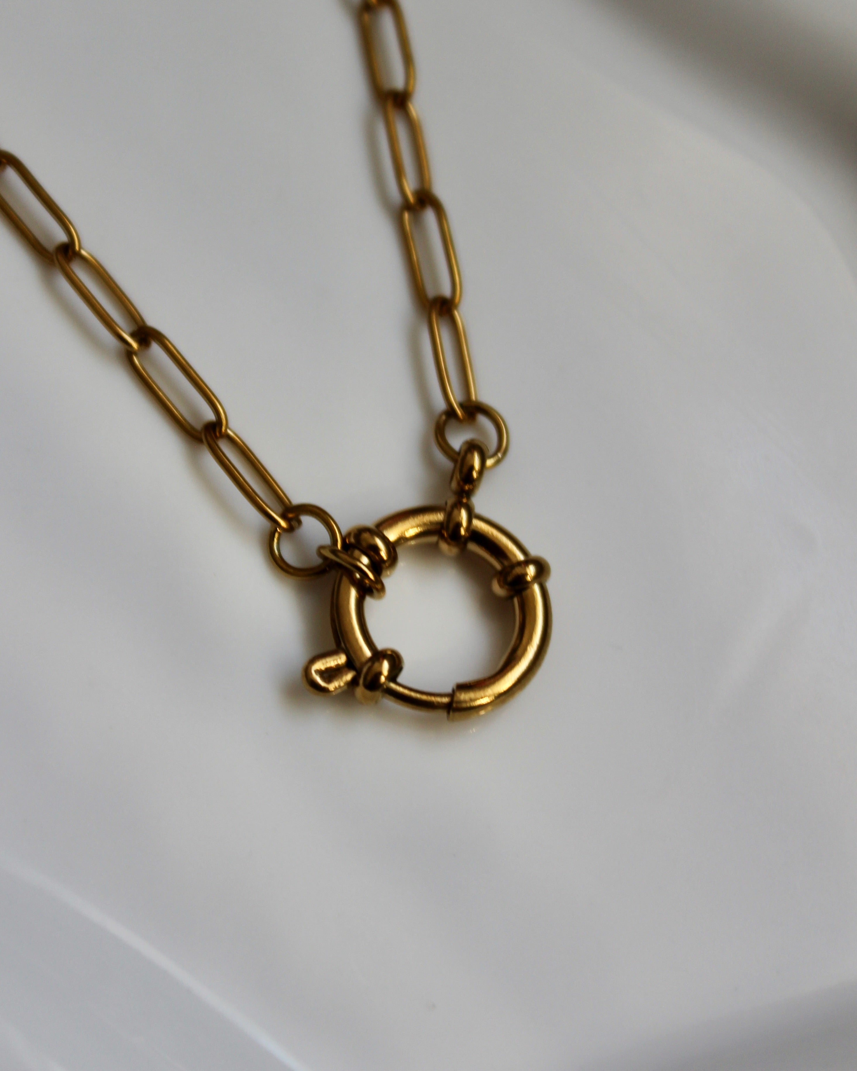 The Nyla 18K Gold Sailor Charm Paperclip Chain Necklace.