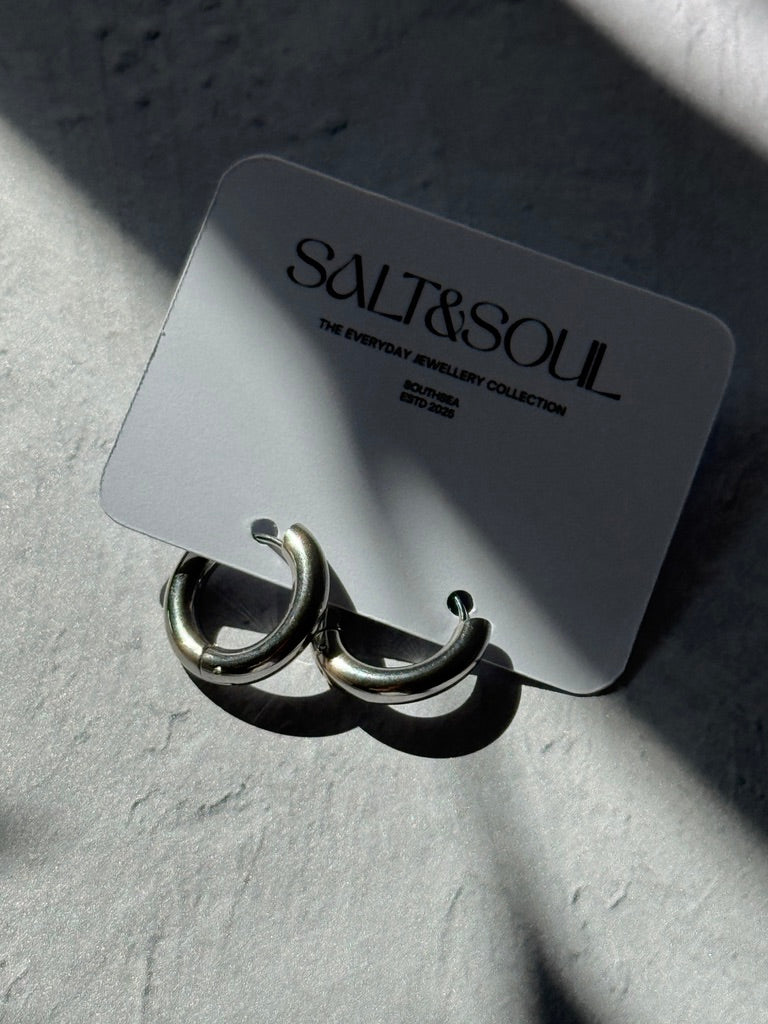 18K Silver Hoop Earrings.