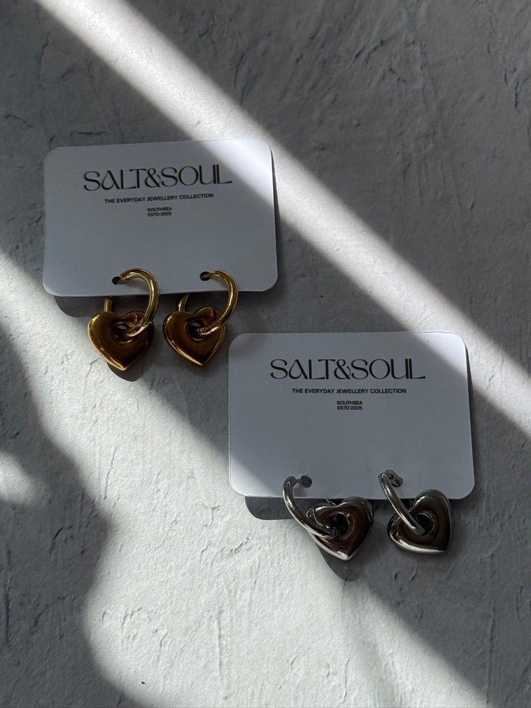 Heart Hoop 18K Silver Earrings.