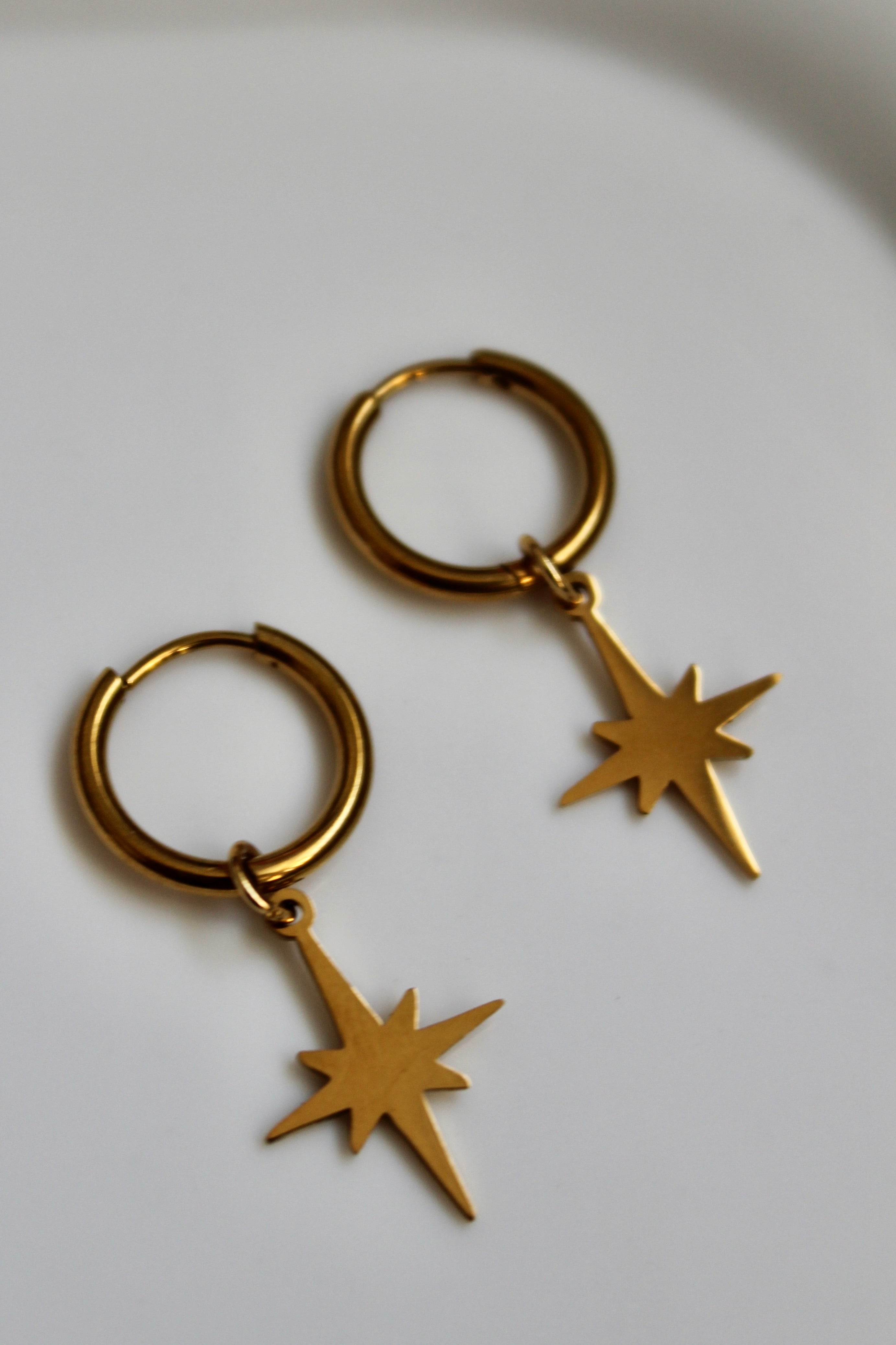 The Sammy Celstial Star 18K Gold Hoop Earrings.
