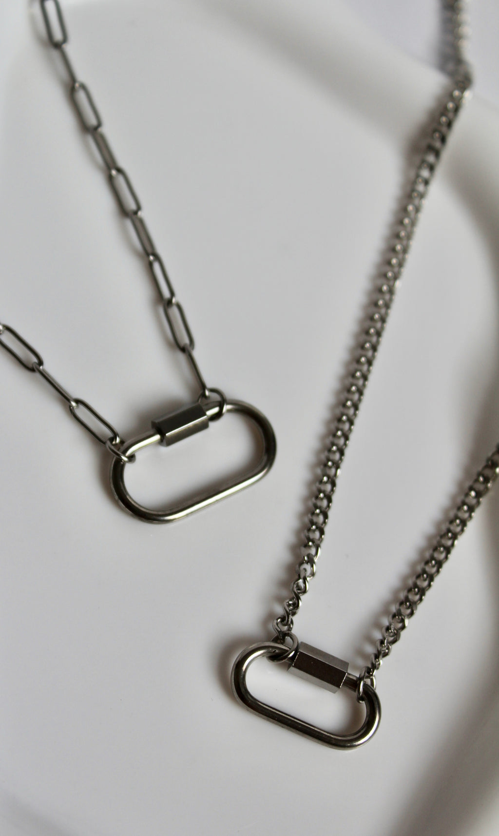 The Elijah 18K Silver Mini Carabiner Necklace.