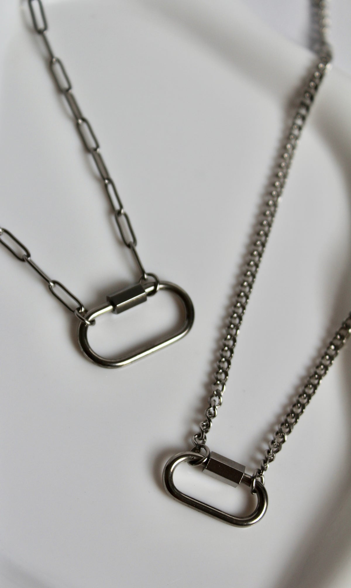The Elijah 18K Silver Mini Carabiner Necklace.