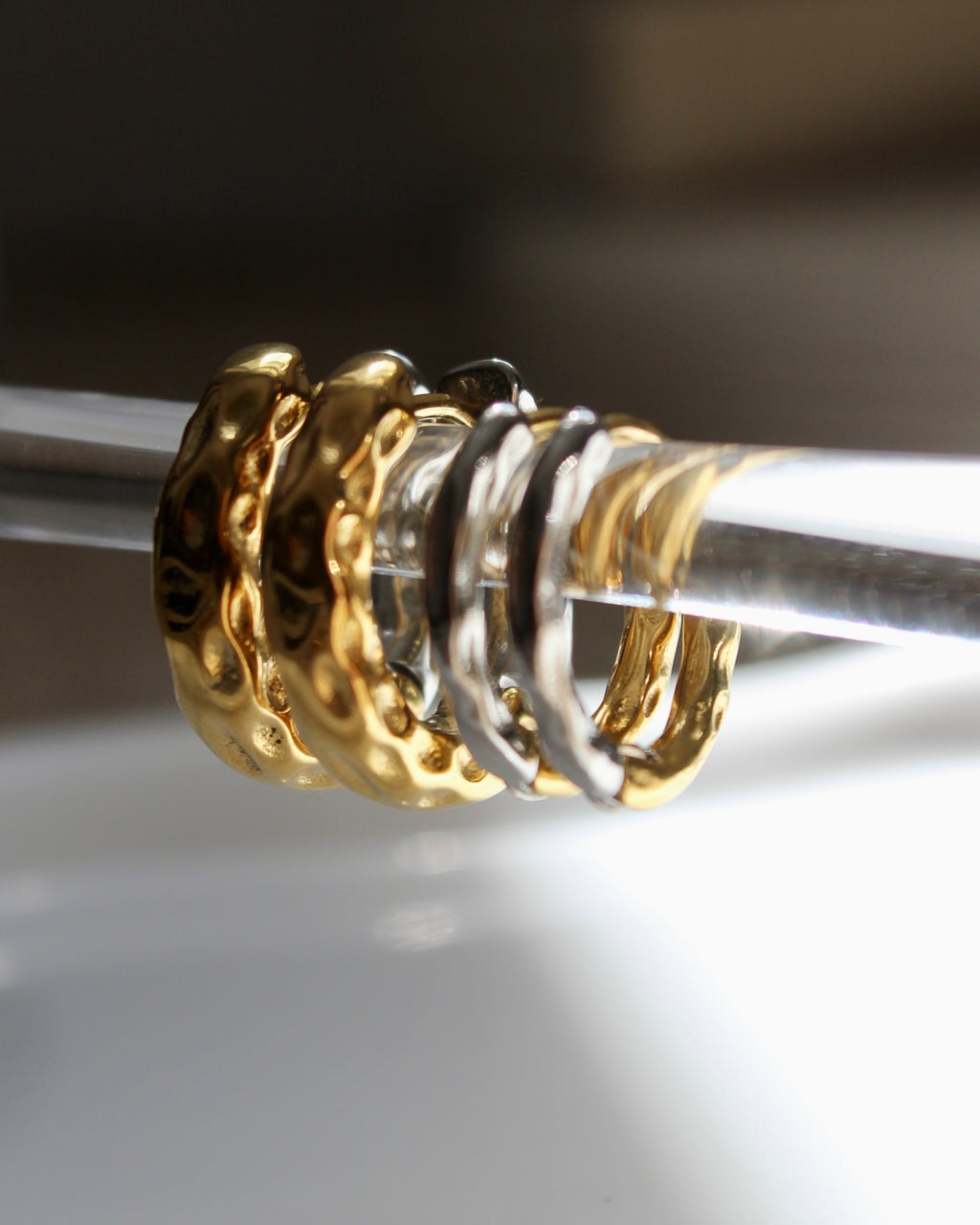 The Mixed Metal (Silver/gold) Hammered Harriet Hoop Chunky Earrings.