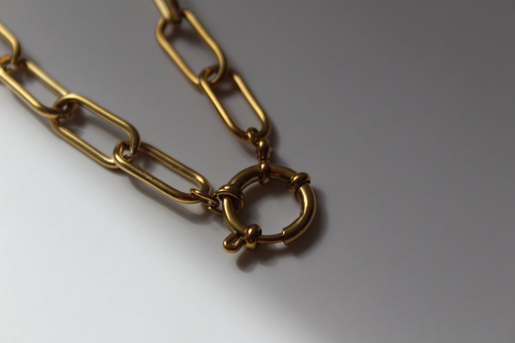 The Ingrid 18K Gold Sailor Charm Chunky Paperclip Chain Necklace.