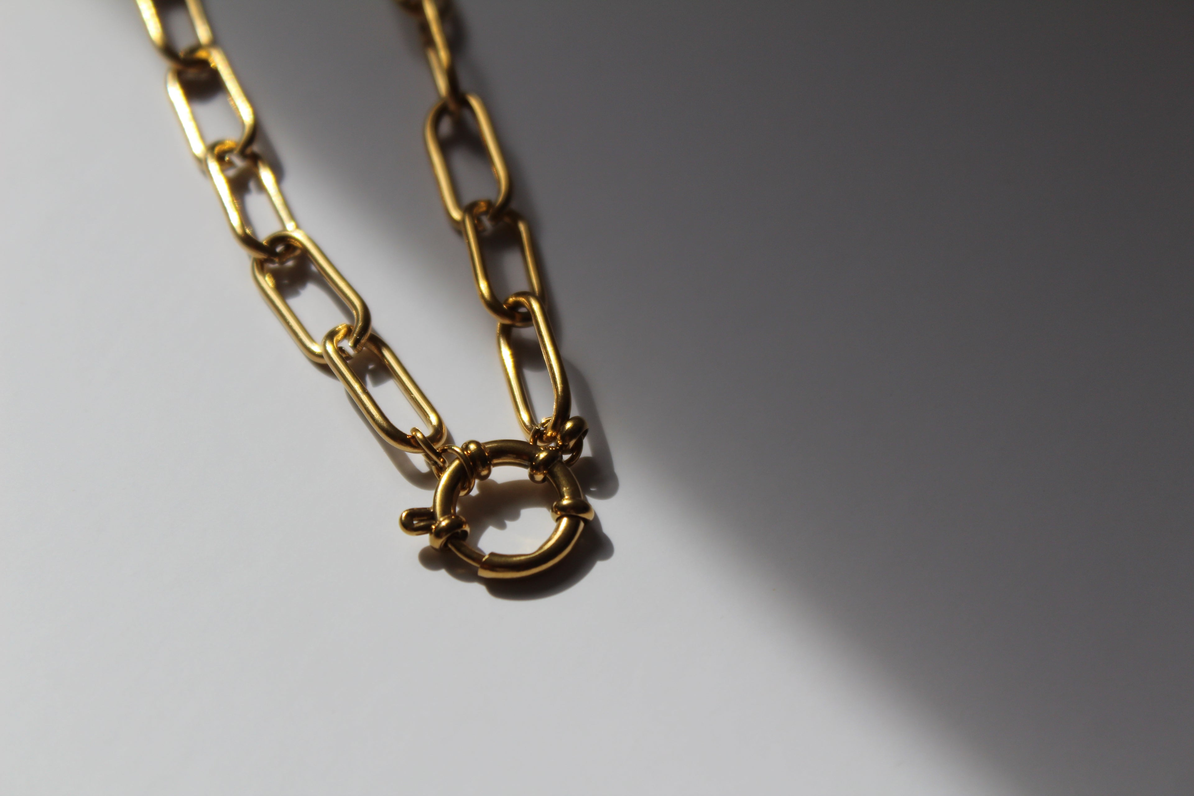 The Ingrid 18K Gold Sailor Charm Chunky Paperclip Chain Necklace.