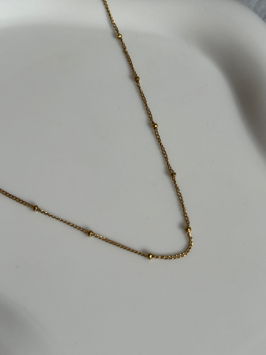 18K Gold Fine Beaded Stack Necklace.