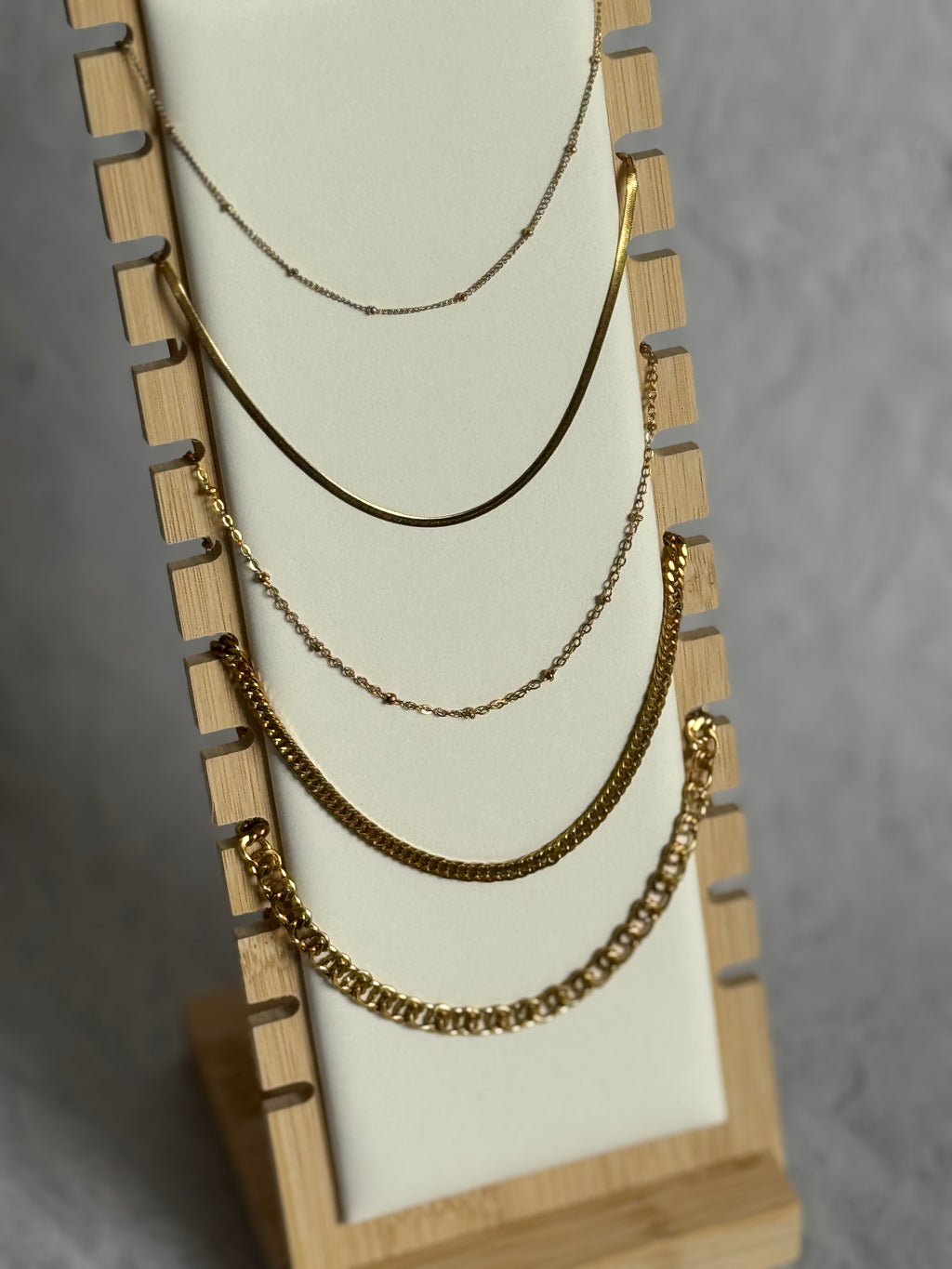 18K Gold Fine Beaded Stack Necklace.